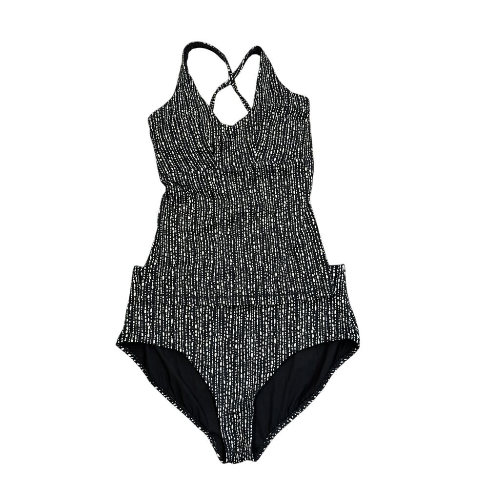 ATHLETA Triangle Tankini Top Size Medium Rice Pearls Black Bottom Sz Large
